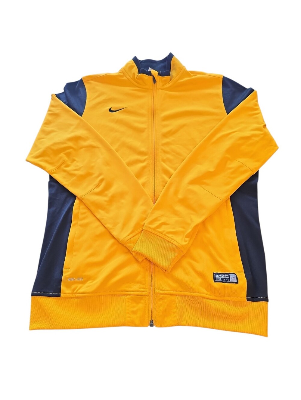 Nike Jacket Mens Yellow Black Full Zip Long Sleeve Dri Fit Soccer Size L